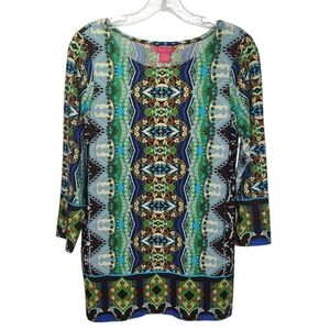 SUNNY LEIGH Abstract Embellished Boho Tunic Top Sz M